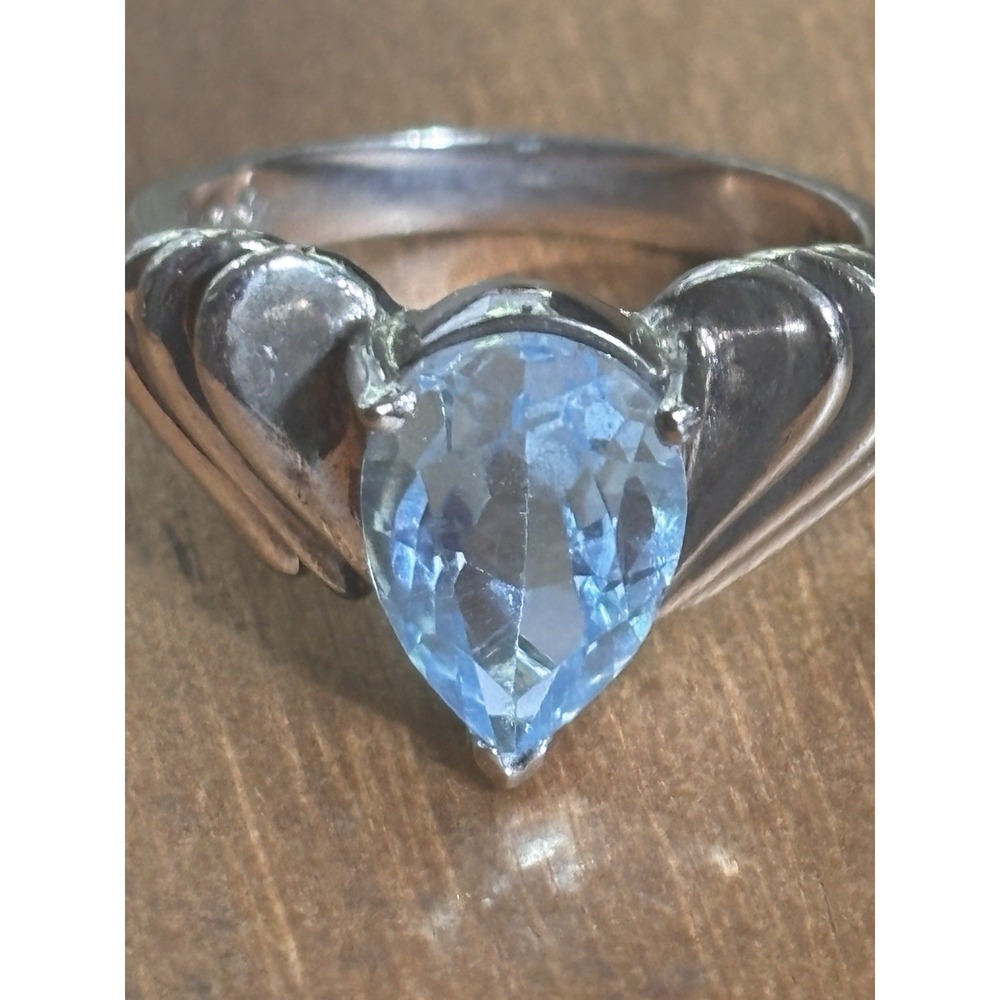 925 STERLING SILVER AND PEAR CUT BLUE TOPAZ RING SIZE 8